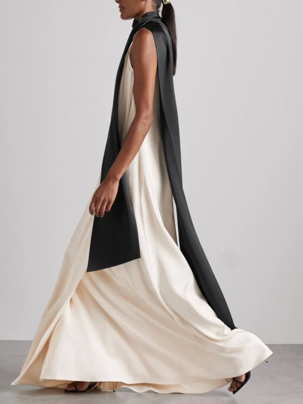 REISS Isobel Atelier Maxi Dress UK10/UA6 Black/Ivory Sash-Neck Satin Occasion - Picture 3 of 8